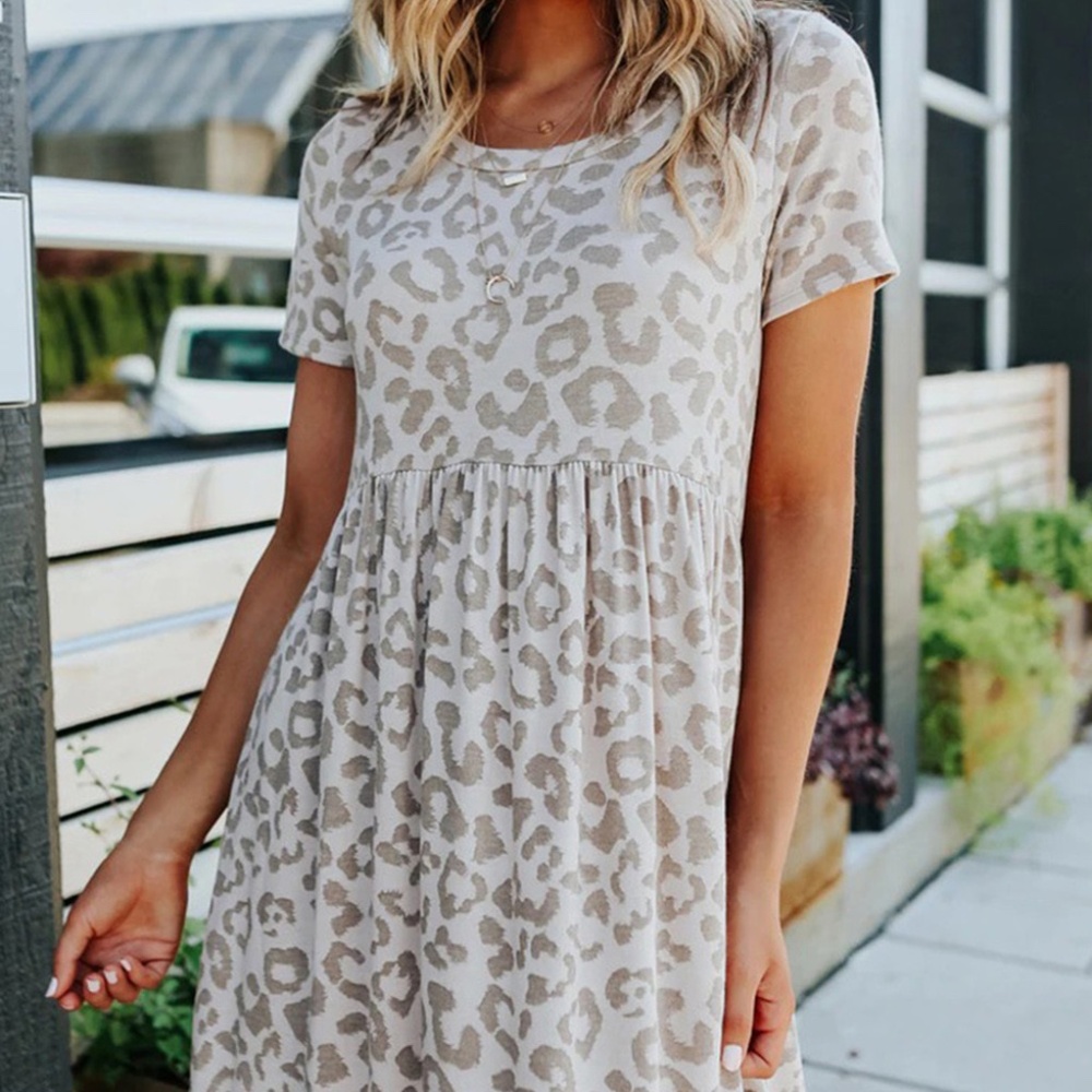 Leopard Print Empire Waist Babydoll Dress